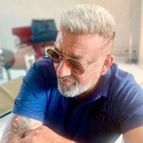 Sanjay Dutt flaunts platinum blonde hairdo.