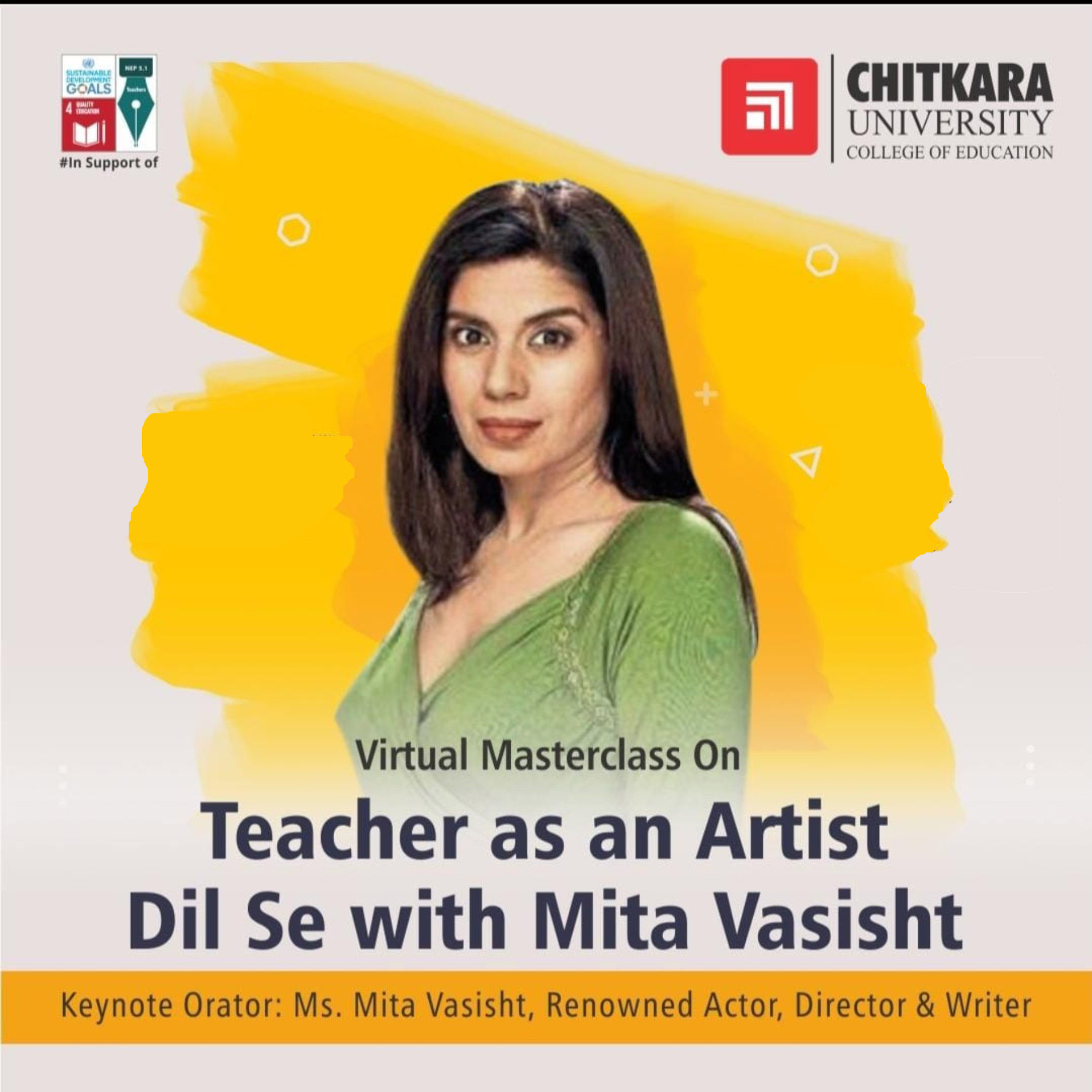 Actress Mita Vasisht addresses B.Ed. students&teachers of Chitkara School&University