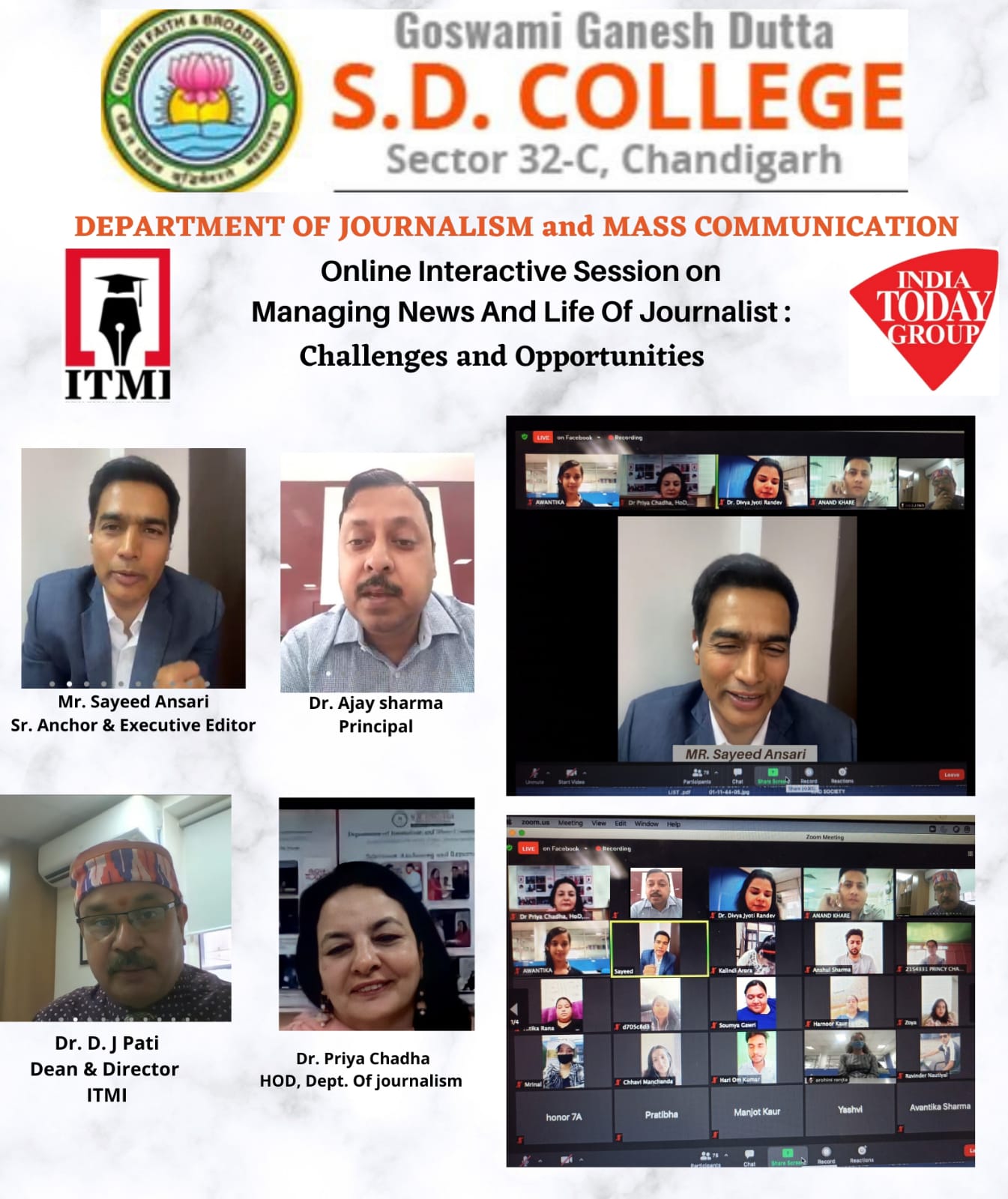 Virtual Interaction on‘Managing news&life of a Journalist: challenges&opportunities’ at GGDSD College