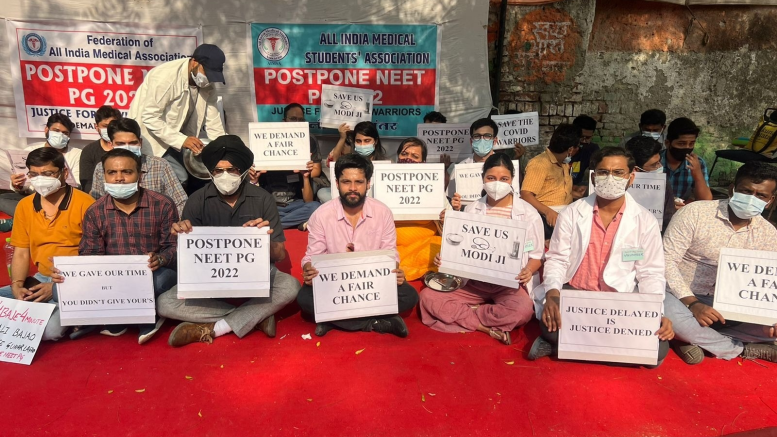 NEET PG aspirants hold protest seeking exam postponement