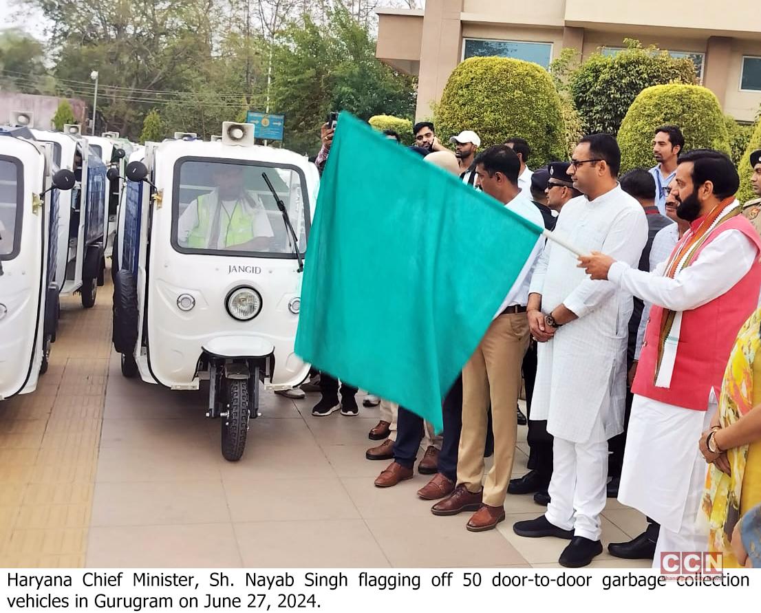 CM Nayab Singh flags off 50 new electric vehicles for garbage collection in Gurugram